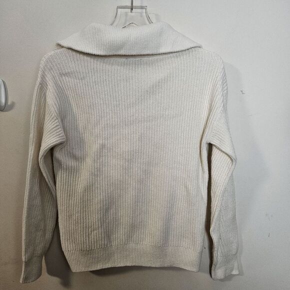 Talbots Half Zip Chunky Ribbed Knit High Collared Sweater Womens White Size Smal - Picture 4 of 4
